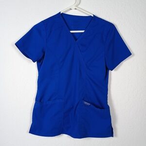 Cherokee Workwear Women's XS Scrub Top V-Neck Royal‎ Blue Pockets